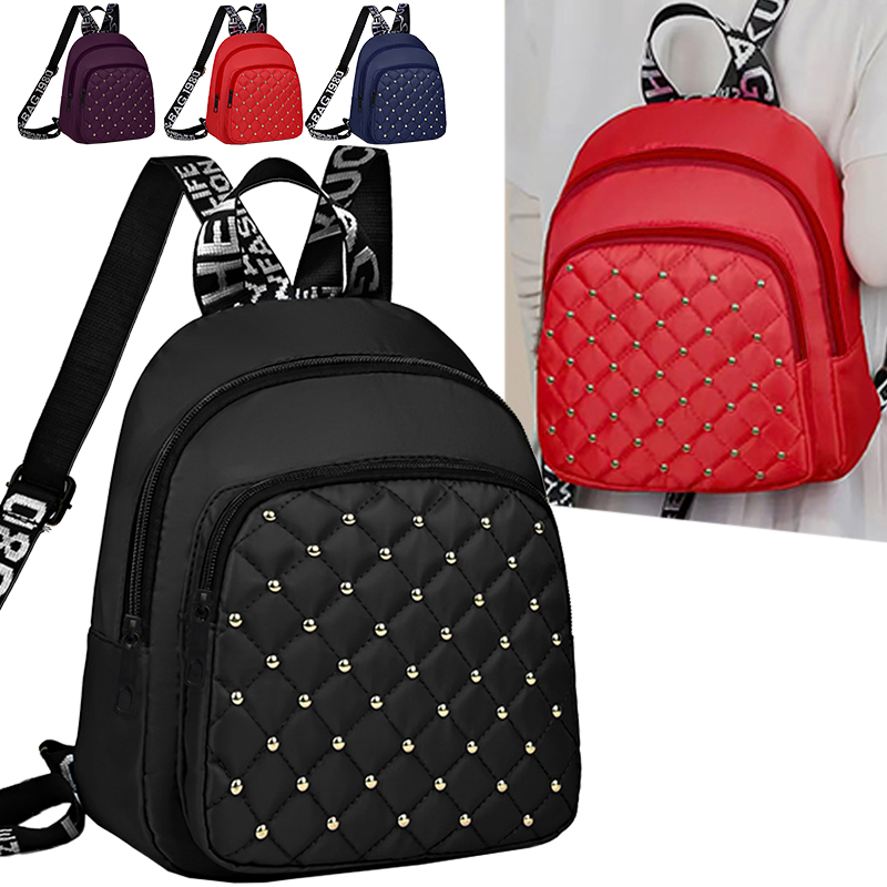 Canvas Backpack Casual - Stylowy plecak z ćwiekami, wielokolorowy, pikowany,