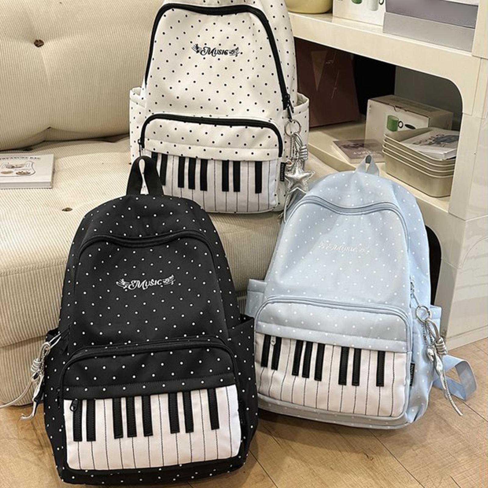 Fashion Backpack Women - Plecak podróżny z nadrukiem fortepianu, duża